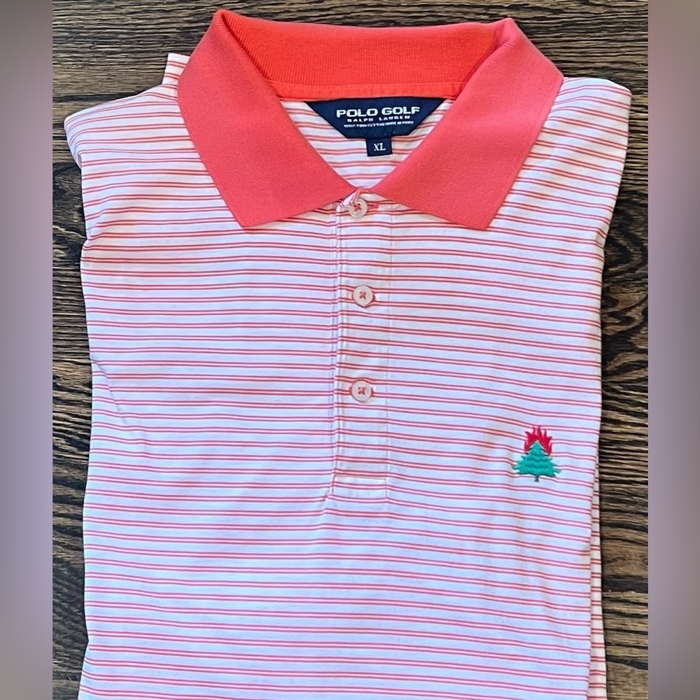 POLO GOLF Ralph Lauren Men’s XL Polo Orange White Striped 3 Button‎ Short Sleeve